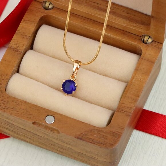 "Round Blue Pendant in Rose Gold Plating – Petite Charm, XPPT1851 - Picture 7 of 13